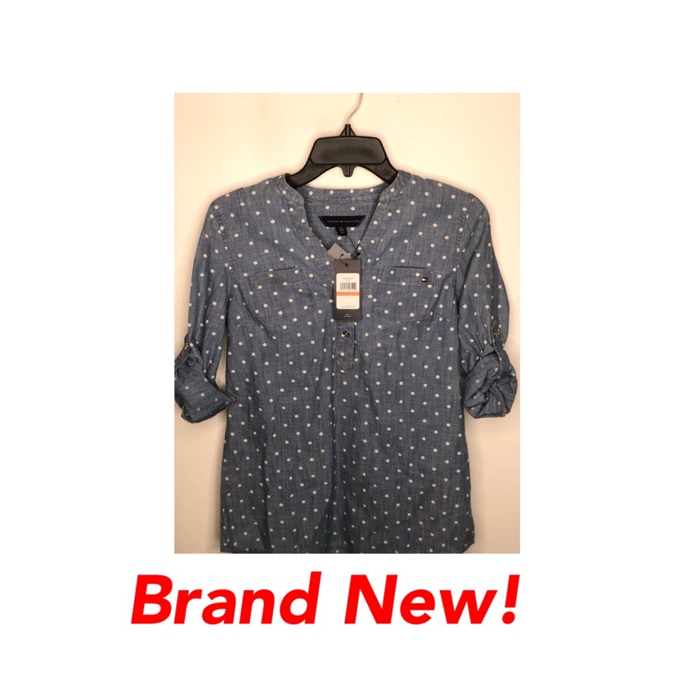 👚New Tommy Hilfiger denim polka dot shirt